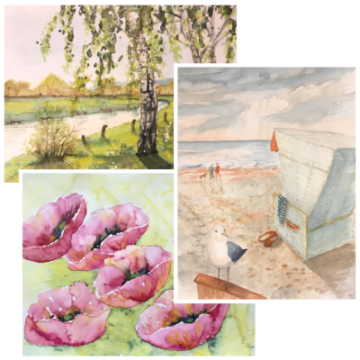Collage von drei Aquarellen