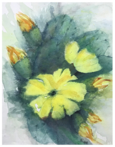 Aquarell von gelben Blüten von oben betrachtet