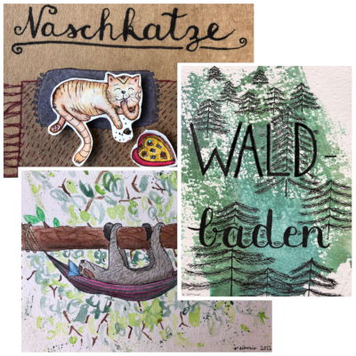 Collage von drei Motivkarten